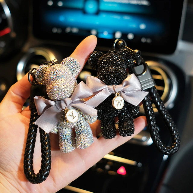 Keychains Luxury Ladies Keychain High Quality Leather Bear Tassel