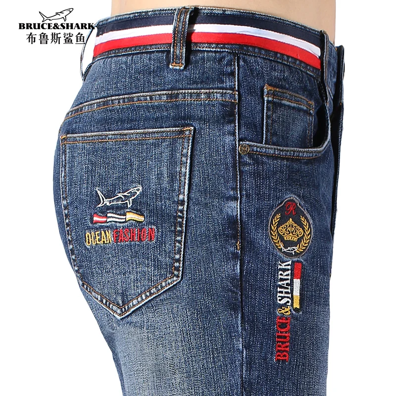 

2023 Men's Jeans Thicken korean autumn clothes Bruce&Shark New Men trousers Fashion Casual Straight Leg Loose Style stretching