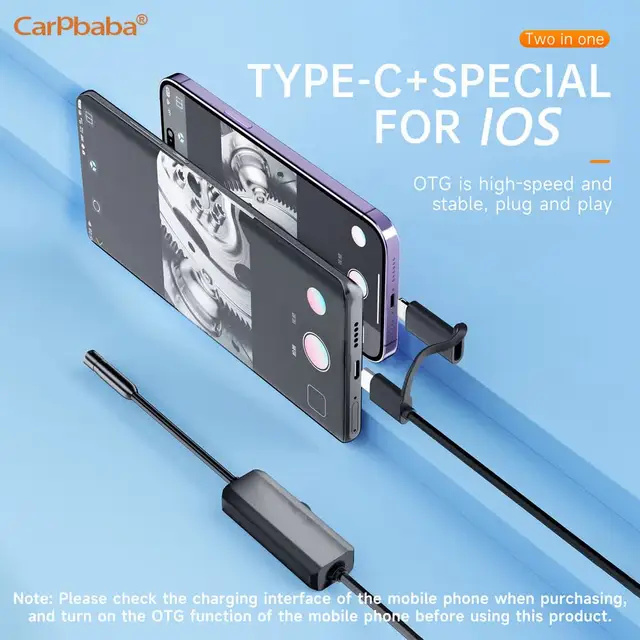 Carpbaba 300W Android Endoscope Inspection Camera 2 in 1 IOS Type-C Mini Camera for IOS iphone Waterproof Pipeline Borescope 6