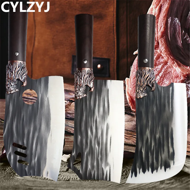 

Forging Serbian Chefs knife Outstanding Ancient Chef Meat Cleaver Kitchen Knives Set Take Carrying Butcher Camping Outdoor Knife