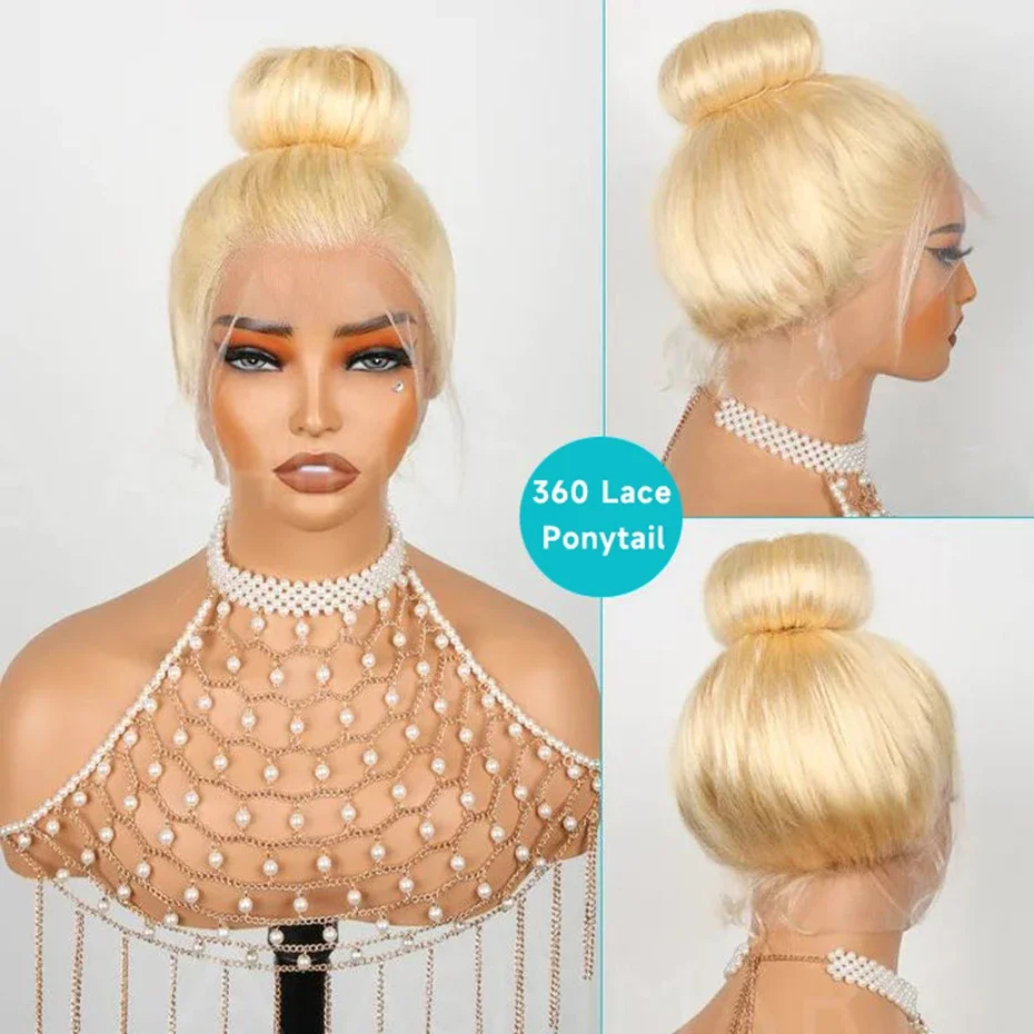 360 Full Lace Front Human Hair Wig Straight 13x4 13x6 Lace Frontal Wig Preplucked 613 Blonde Colored 30 40 Inch 250 Density