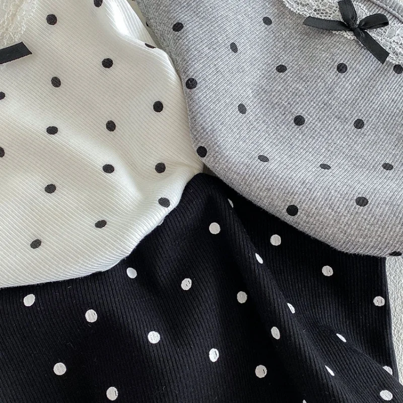 어린이 소녀 도트무늬 스파게티 스트랩 탑 여름 캐주얼 민소매 옷  레이스 트림 리본 코튼 통기성 좋은 캐미솔