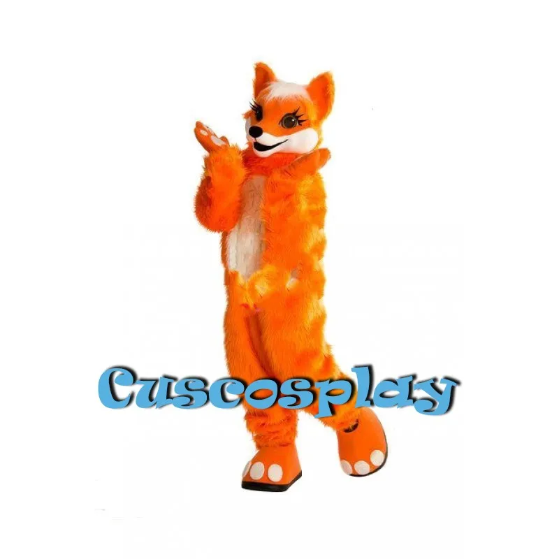 

Colorful Long Fur Furry Fox Wolf Husky Dog Fursuit Mascot Adult Cartoon Character Outfit Halloween Party Cosplay Birthday Gifts
