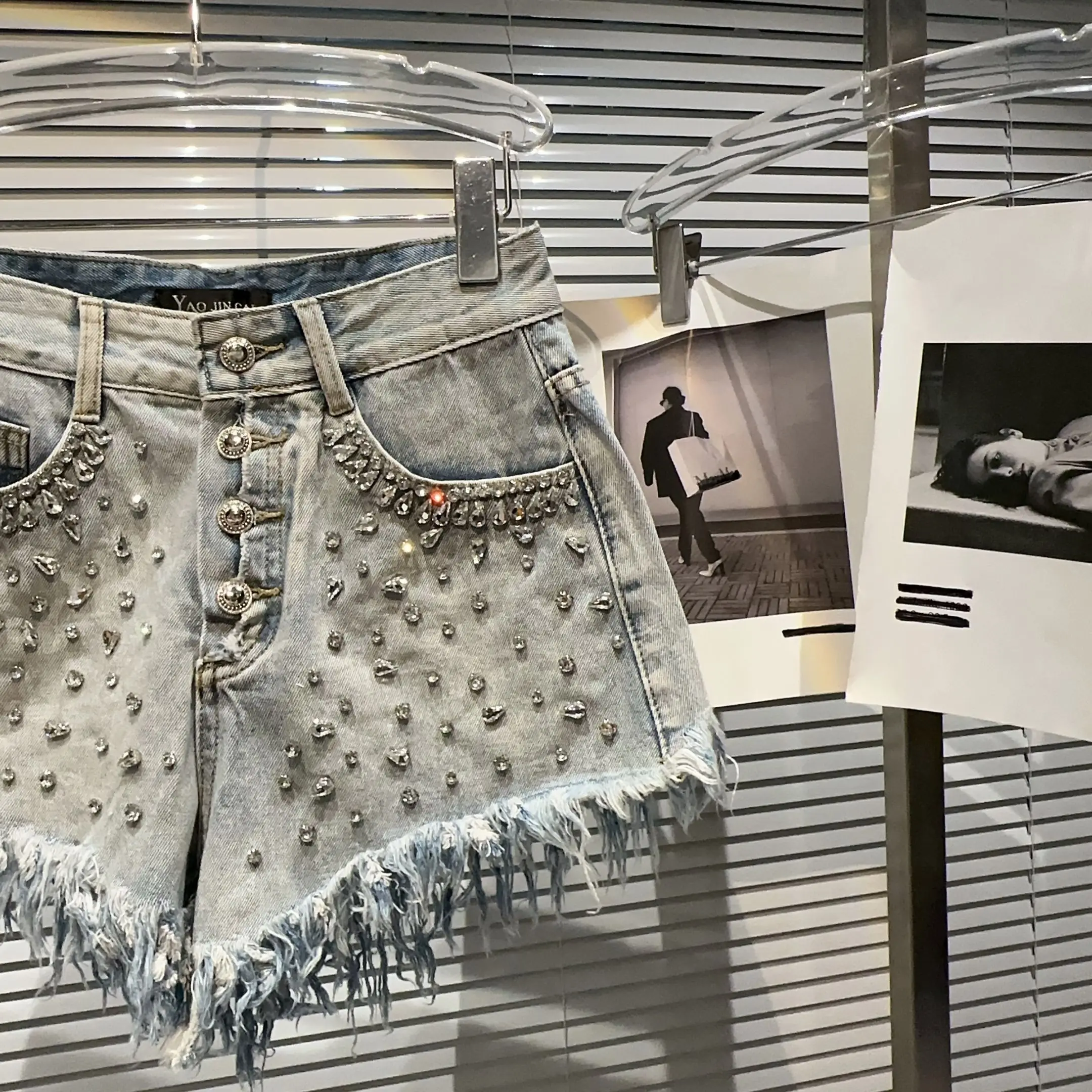 Primavera otoño diamantes de imitación pantalones vaqueros con