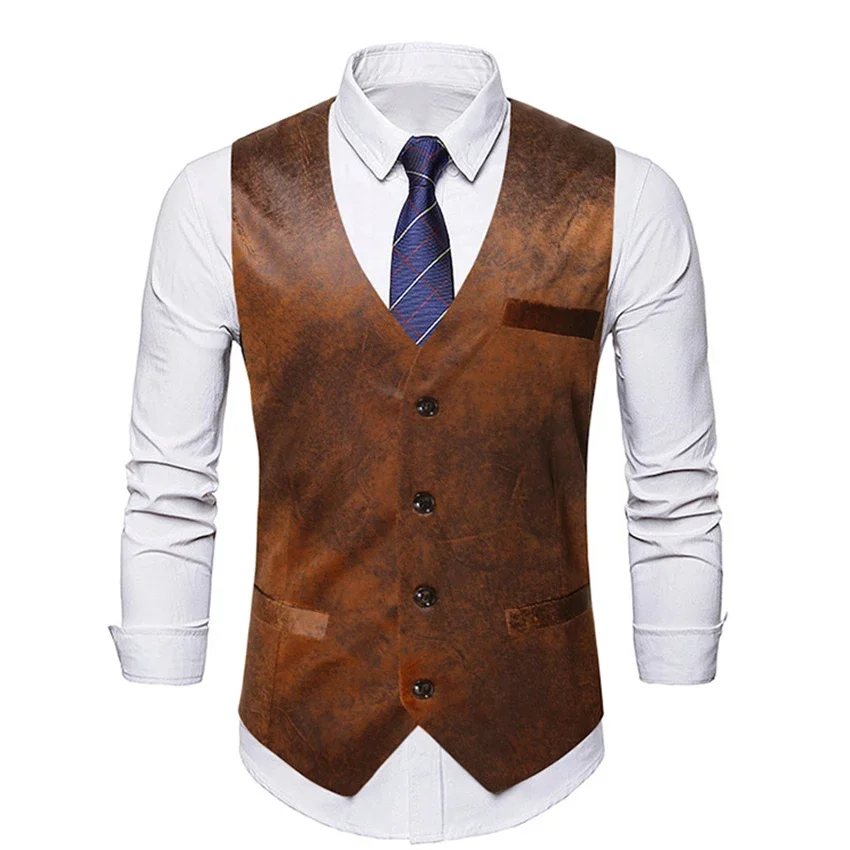 

Suit Vest Men Spring Retro Mens Sleeveless Waistcoat Gilet Male Casual Slim Gentleman Business Motorcycle Vests Clothing