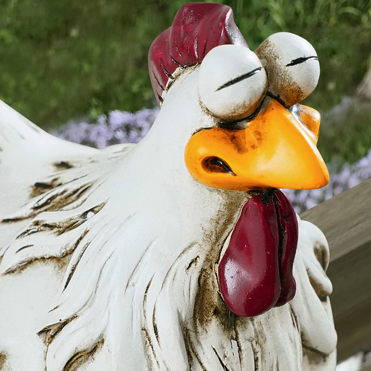 1PC waterproof resin material fence decoration white little hen decoration, funny expression courtyard fence decoration hen