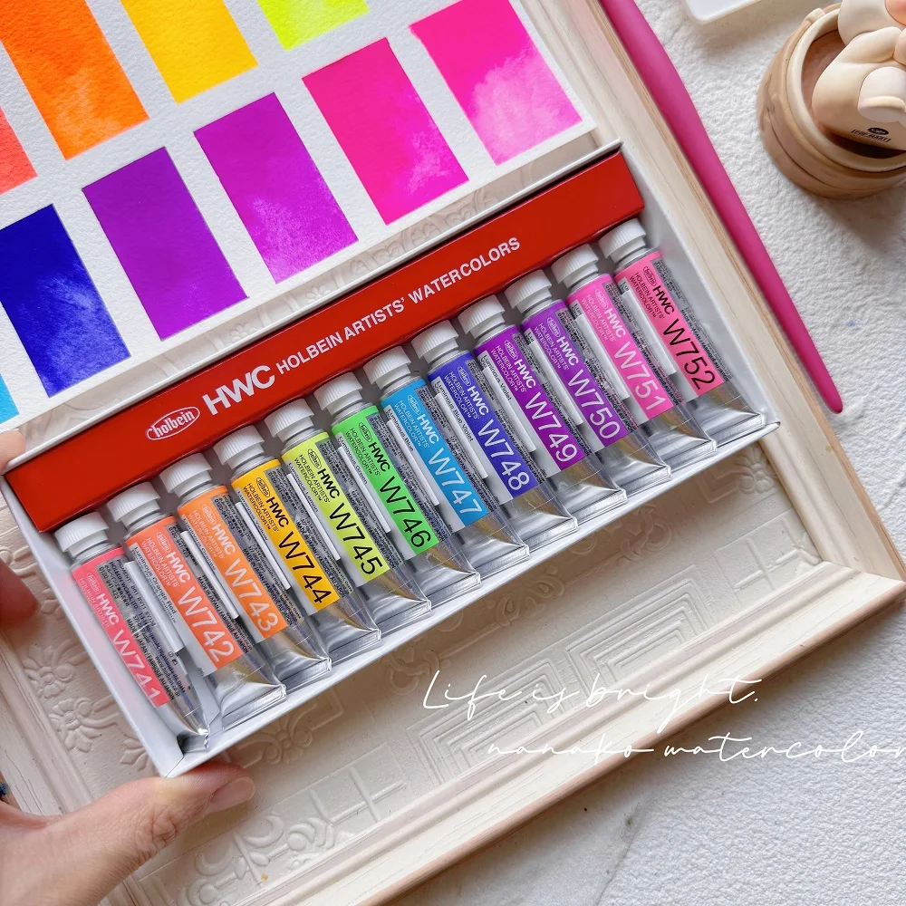Holbein Artist Transparent Watercolor 12 colors 5ml/15ml Fluorescent Color Set 1ml/2ml Nail Art Packaging Beginner Art Supplies watercolor painting set watercolor paint watercolor pigment