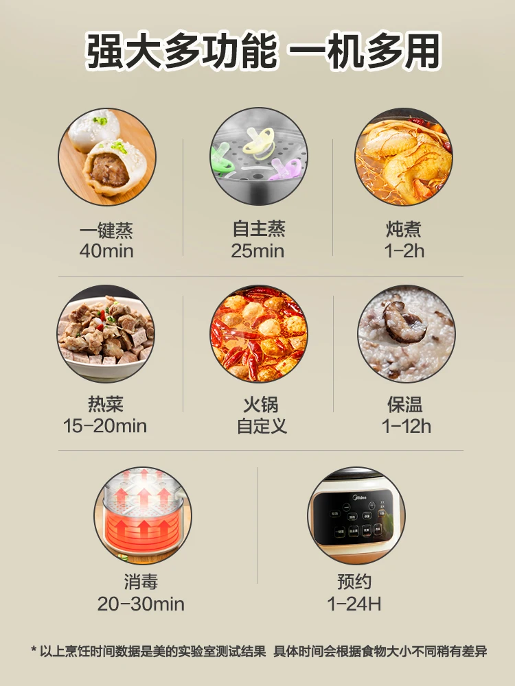 Midea Electric Steamer Multifunctional Hot Pot Cooker Reservation Steam Cooker 220V Food Steamer
