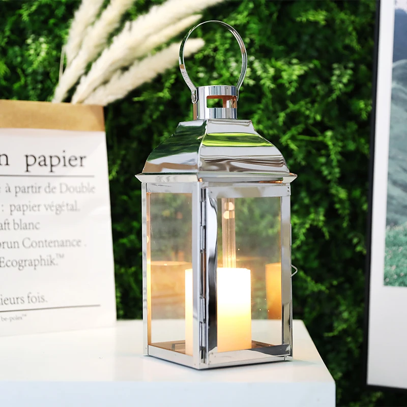 Stainless Steel Candle Holder Silver Lanterns 12.5'' High Candle Lanterns with Glass for Garden Indoor Outdoor Parties Weddings - Image 4