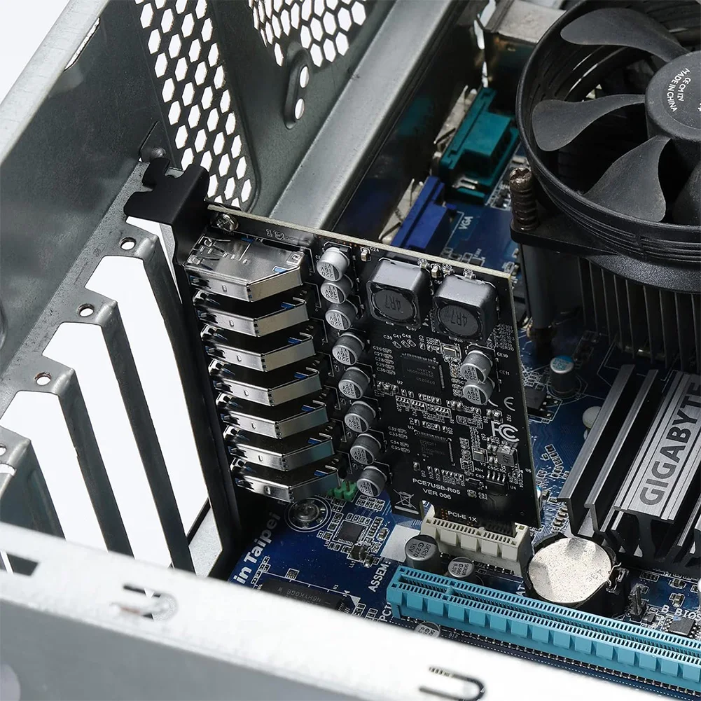 PCIe 전면 컨트롤러 어댑터 카드, 7 포트 USB 3.0 PCI-E 확장 카드 ..