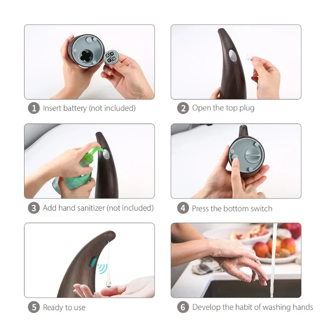 สำหรับห้องน้ำห้องครัว 300 มล. เครื่องจ่ายสบู่อัตโนมัติ IR แบบไม่ต้องสัมผัส เครื่องจ่ายสบู่เหลว โลชั่น เจล แชมพู 5