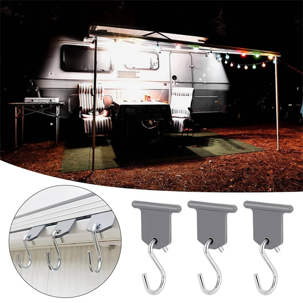 8PCS S-shaped Camping Awning Hooks Clips RV Tent Hangers Light Hangers For Caravan Camper Hanging Accessories