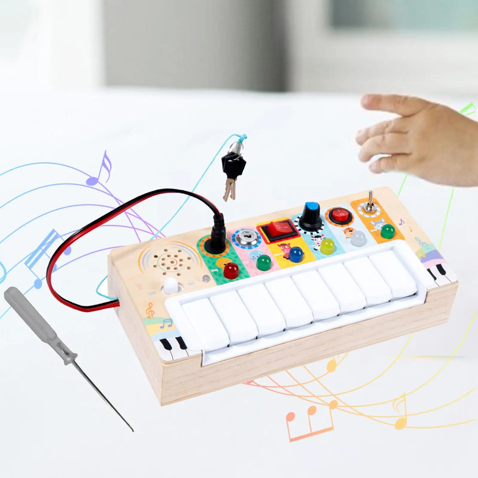 

Baby Busy Board Piano Switch Lights Developmental Basic Motor Skills for Age 3+ Toddlers Kids Girls Boys Indoor Play Game