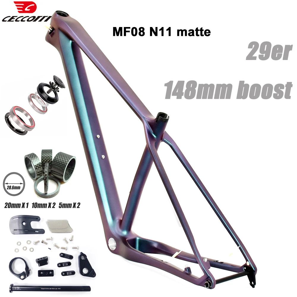 CECCOTTI-Carbon Mountain Bike Frame, 29er MTB, Real Color, 12X148 Boost, BSA73 Bicycle Framework