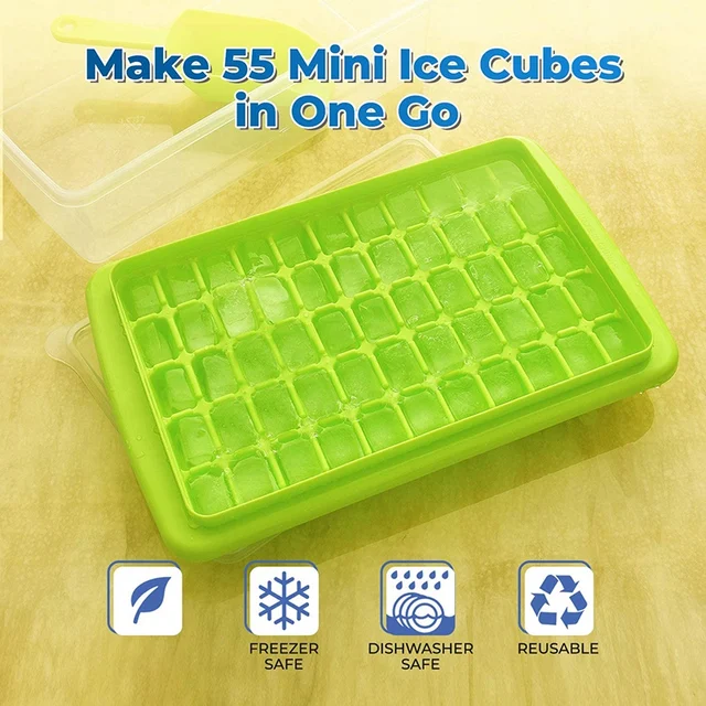 Ice Square Tray With Lid And Bin 55 Mini Nuggets Ice Tray For Freezer Comes  With Ice Container, Scoop And Cover - AliExpress