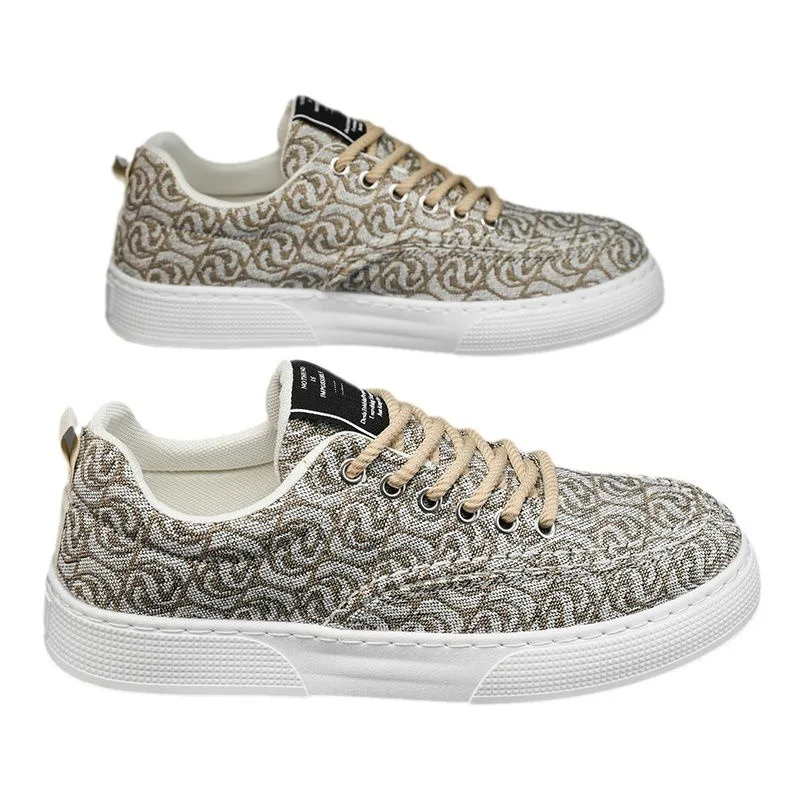 2024 Autumn New Canvas Men Low-help Small Print Board Shoes Thick Sole Casual Fashion Shoes 5