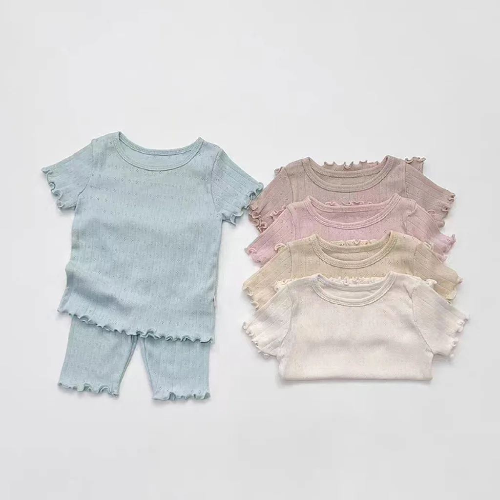 

Baby Kids Cozy Hollow Out Home Clothes Set Toddler Boy Girl Cotton Tshirt and Capri Pants 2pcs Pajamas Set Children Outfits