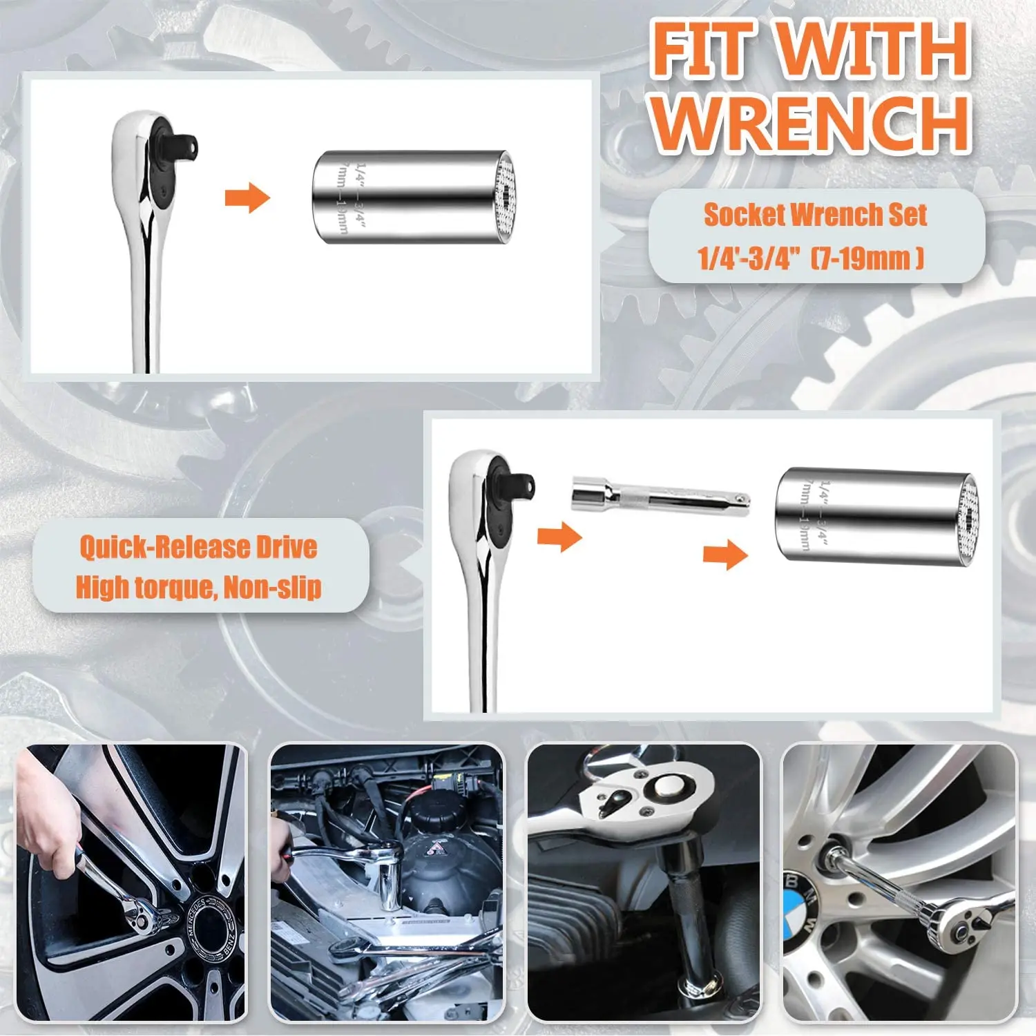 Binoax Universal Socket Grip with 3 8 inch Ratchet Wrench Multi Function Self Adjusting Socket with Power Drill Adapter Tool