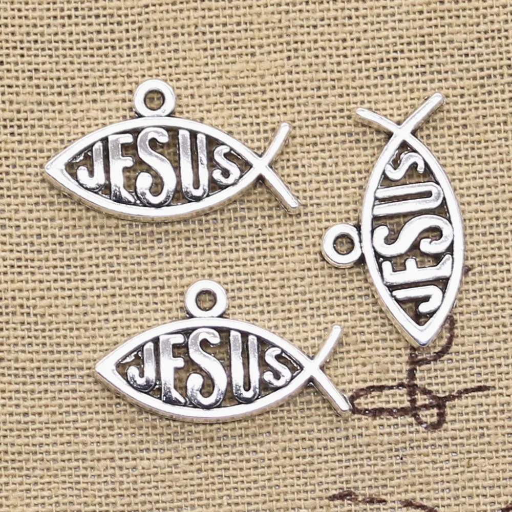 20 Stück Charms Fisch Jesus 25x15mm Antiker Anhänger passend, Vintage tibetische Bronze Silber Farbe, DIY für handgefertigten Schmuck