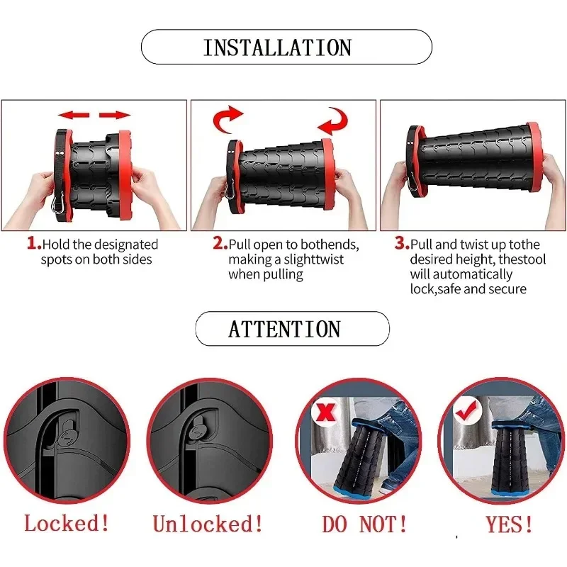 Toilet Seat Stool 2Pcs Telescoping Camping Stool Collapsible Portable Adjustable for Fishing Hiking