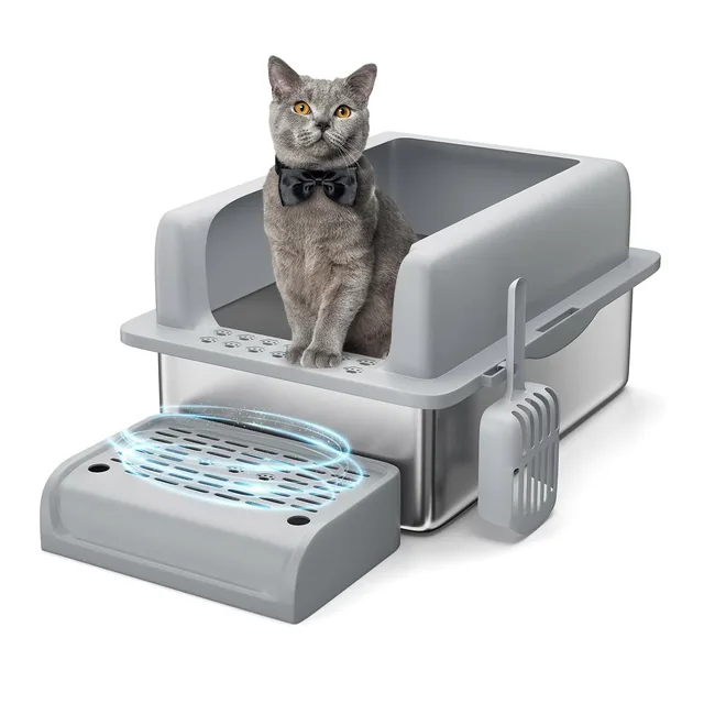 XXXL Nerūdijančio plieno kačių tualetas su priedu pėdoms valyti (36L/48L)