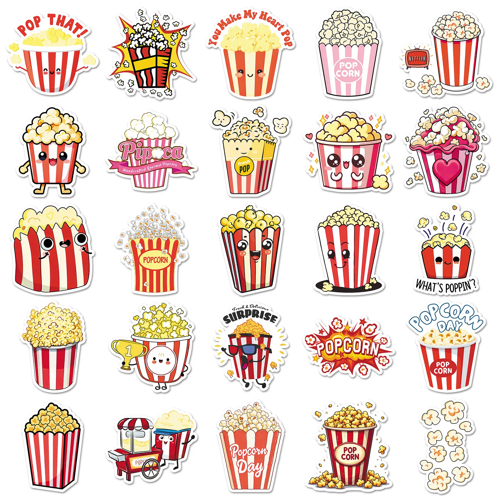 Cartoon Cute Popcorn and Dessert Graffiti Sticker Collection - Fun DIY Decals for Phone, Luggage, Guitar, and Car