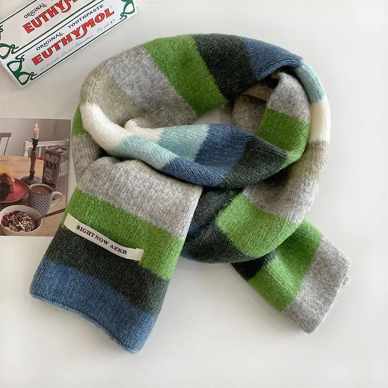 Winter Accessories Tartan Scarf Knitted Scarf Women Chiffon Scarf Rainbow Stripes Mohair Scarf for Men And Women in Winter