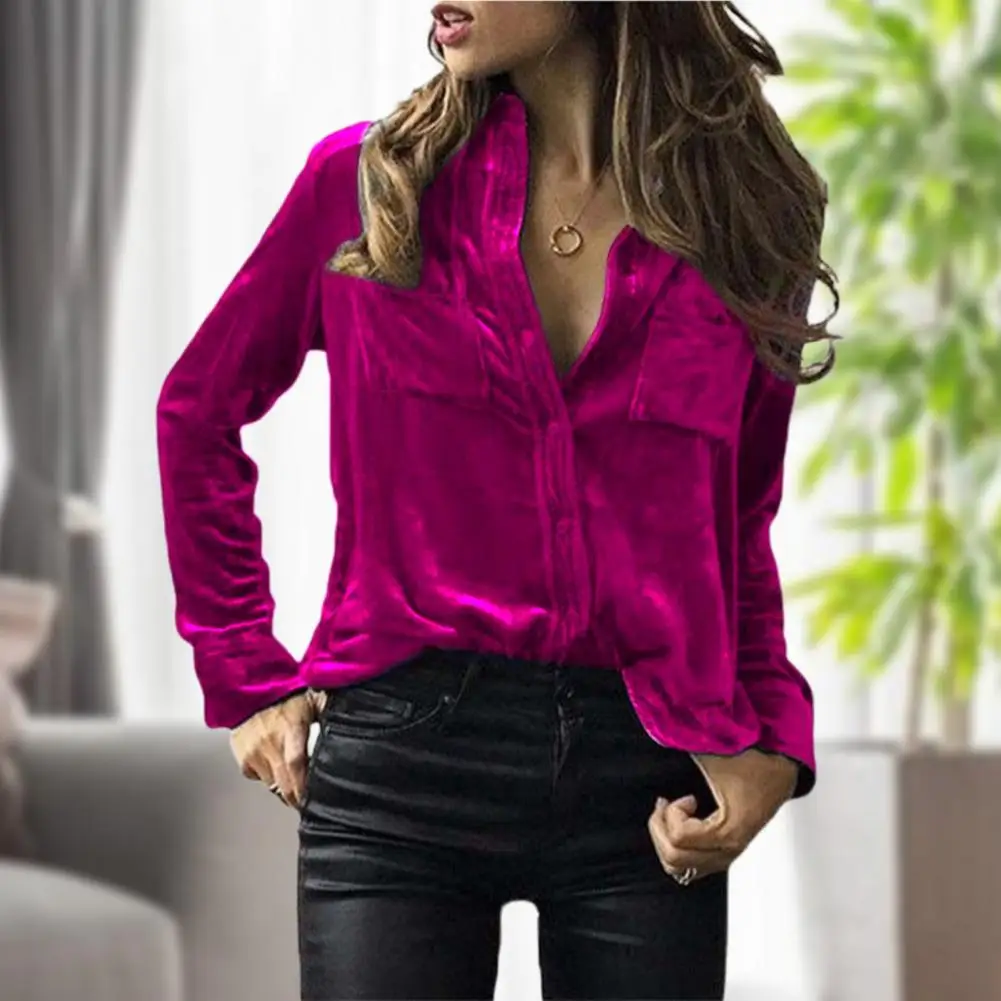 

Women's Winter Fashion Velvet Long Sleeve Button Pocket Casual Shirt Top Flannel Shirt Women Blusas Mujer De Moda 2023