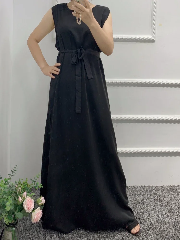 Muslim Under Abaya Inner Dress White Sleeveless Slip Dresses for Women Islam Clothing Abayas Dubai Turkey Modest Ramadan Outfit