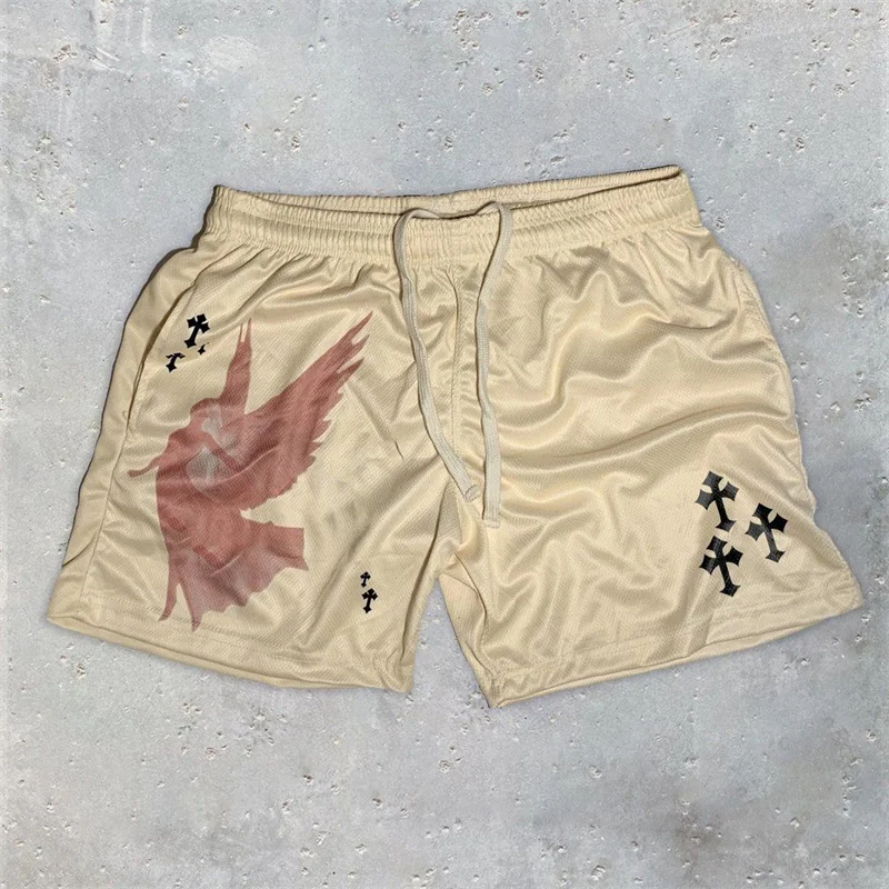 Mens Gym Shorts Y2K Hip Hop Cross Print Baggy Sweatshorts Harajuku Summer Fashion Casual Beach Streetwear Running Short Pants 6