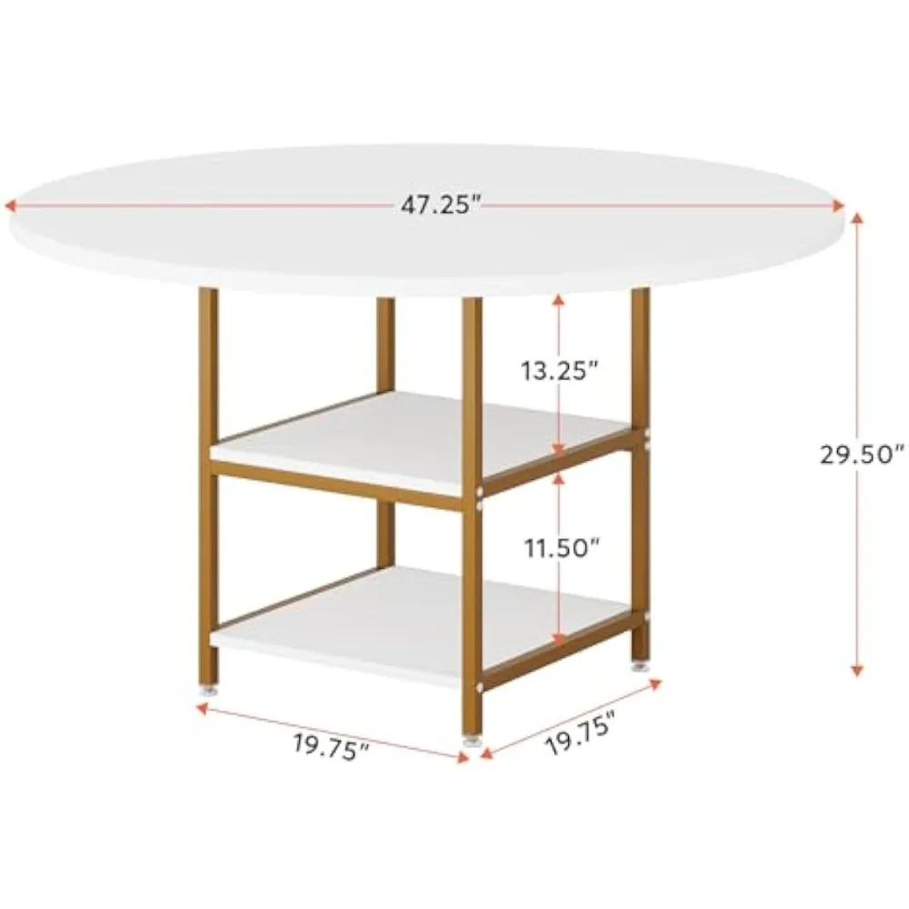 Dining Table Kitchen Tables for Dining Room, 4 People Round Dinner Table with Storage Shelves for Dining Room Kitchen Living 2