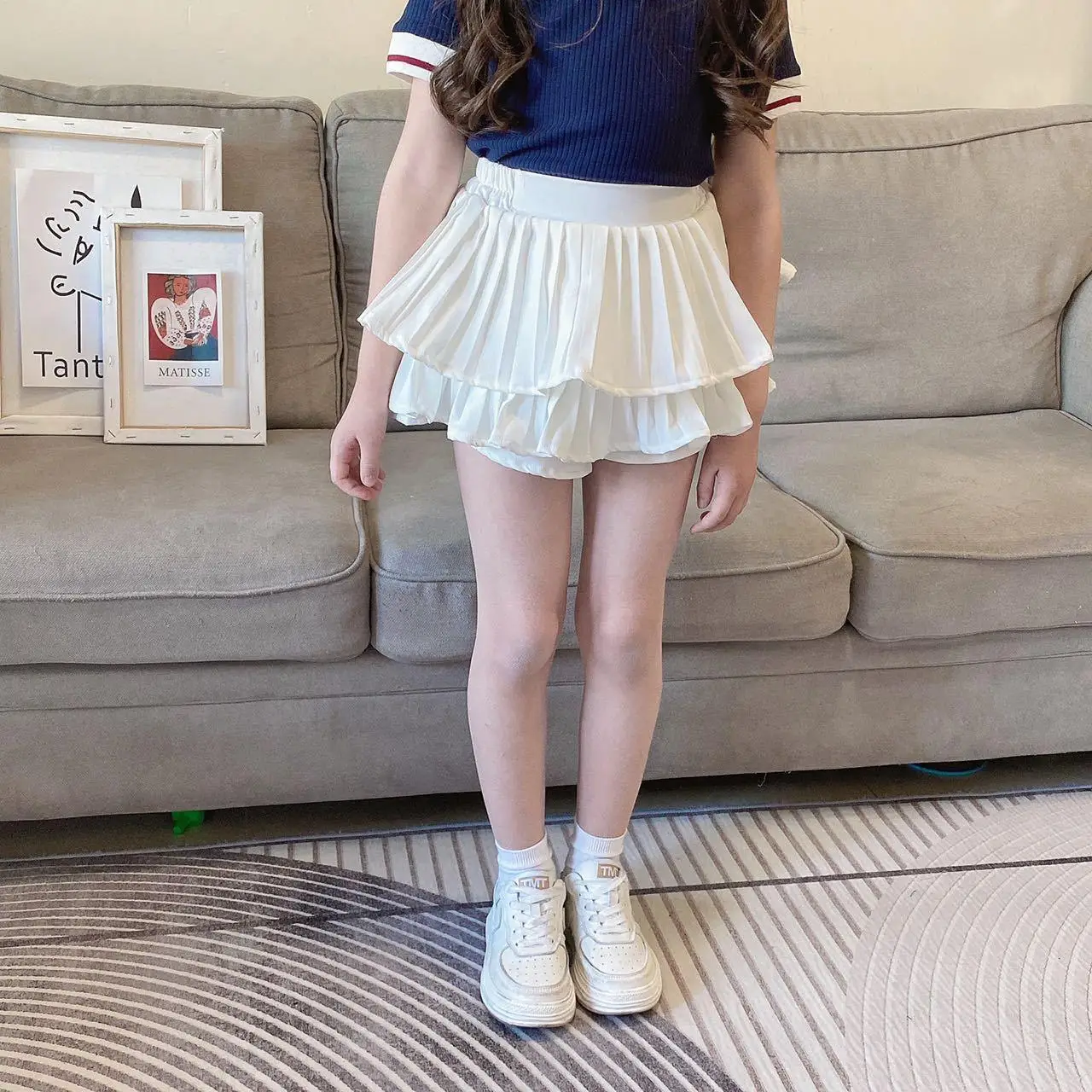 Summer Casual Girls Short Skirt Solid Color Cotton Dress For Girl Sweet Cake Dress Cute Ruffled Skirts Soft Kids Clothes