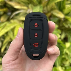 Premium Silicone Car Key Cover for Hyundai - 3 - Button Protection Shell (Black with red)
