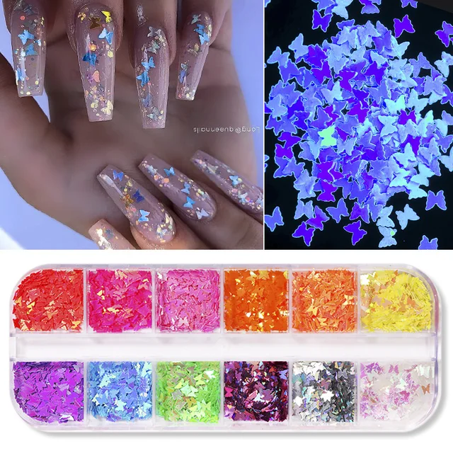 Holographic Butterfly  Heart Multi Shape  Laser Symphony Butterfly Sequins 3D Colorful Sequins Manicure  Nail Art Decoration MJLP-012