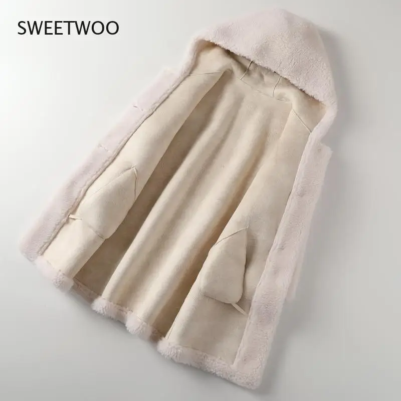 Women Winter New Lamb Fur Coat Female Korean Hooded Granule Sheep Shearing Jacket Loose Mid-Length Warm Outerwear Ladies 2022