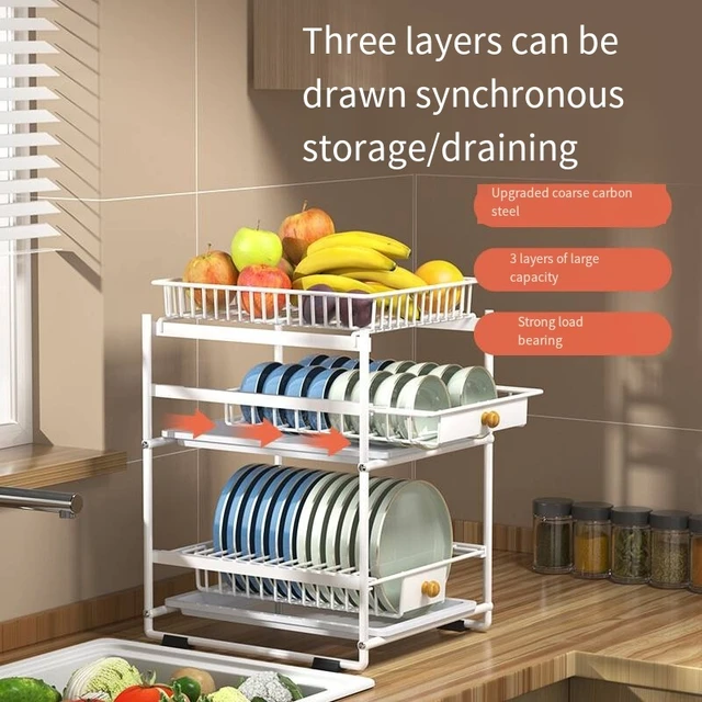 Kitchen Shelf Organizer Space Plastic Drain Bowl Rack Drawer Storage Dish  Plate Drying Rack Removable Cabinet Dish Drying Rack - AliExpress