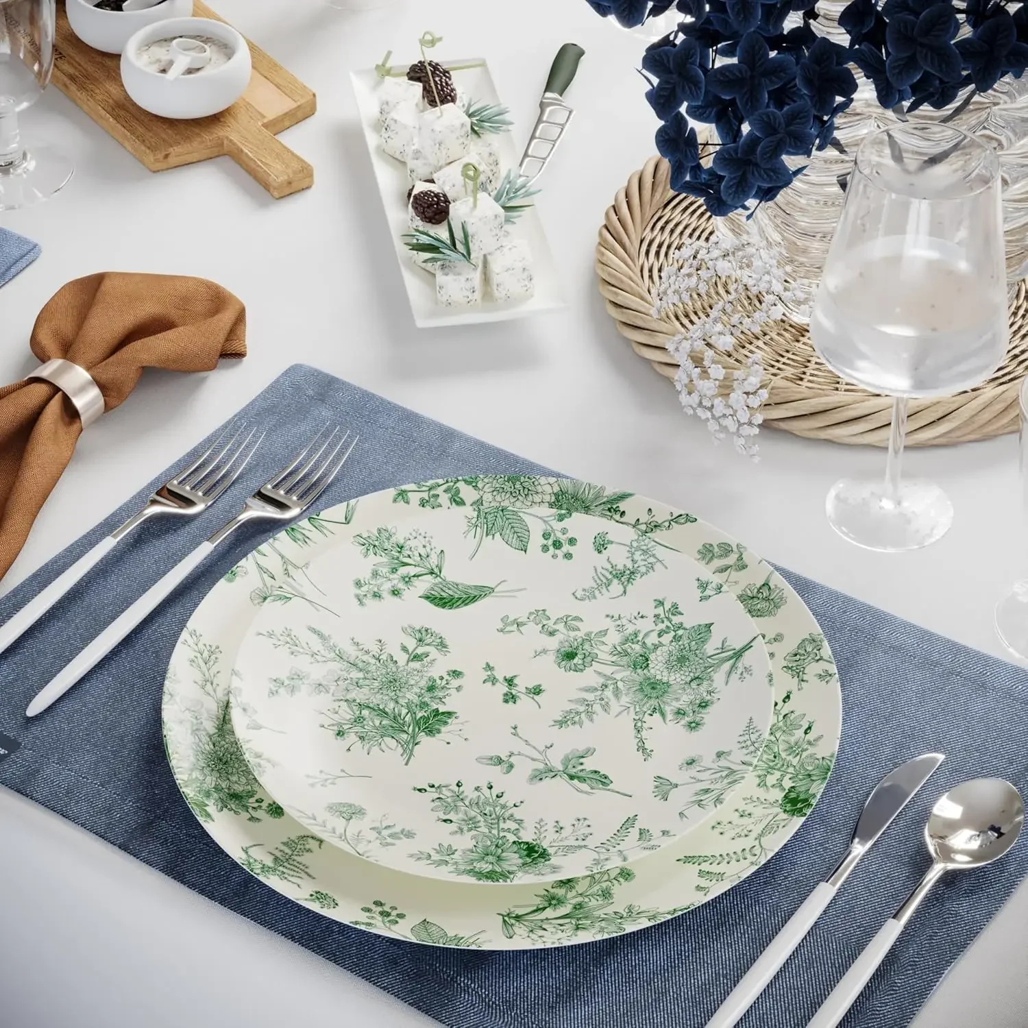 80 Piece Plastic Disposable Plates Set For 40 Guests I 40 X 8 Inch Dessert Plates & X 10 Inch Disposable Plastic
