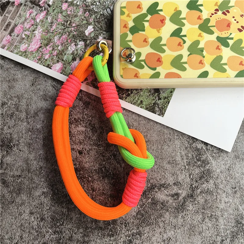 Colorful Chain Phone Charm with Patch and Metal Key Ring Lanyard Accessory
