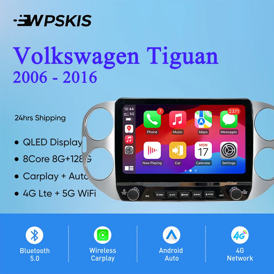 128G Android 14 Autoradio Multimedia PC Tablet Per Volkswagen Tiguan 2006-2016 GPS DVD Video Lettore musicale Auto sistema intelligente