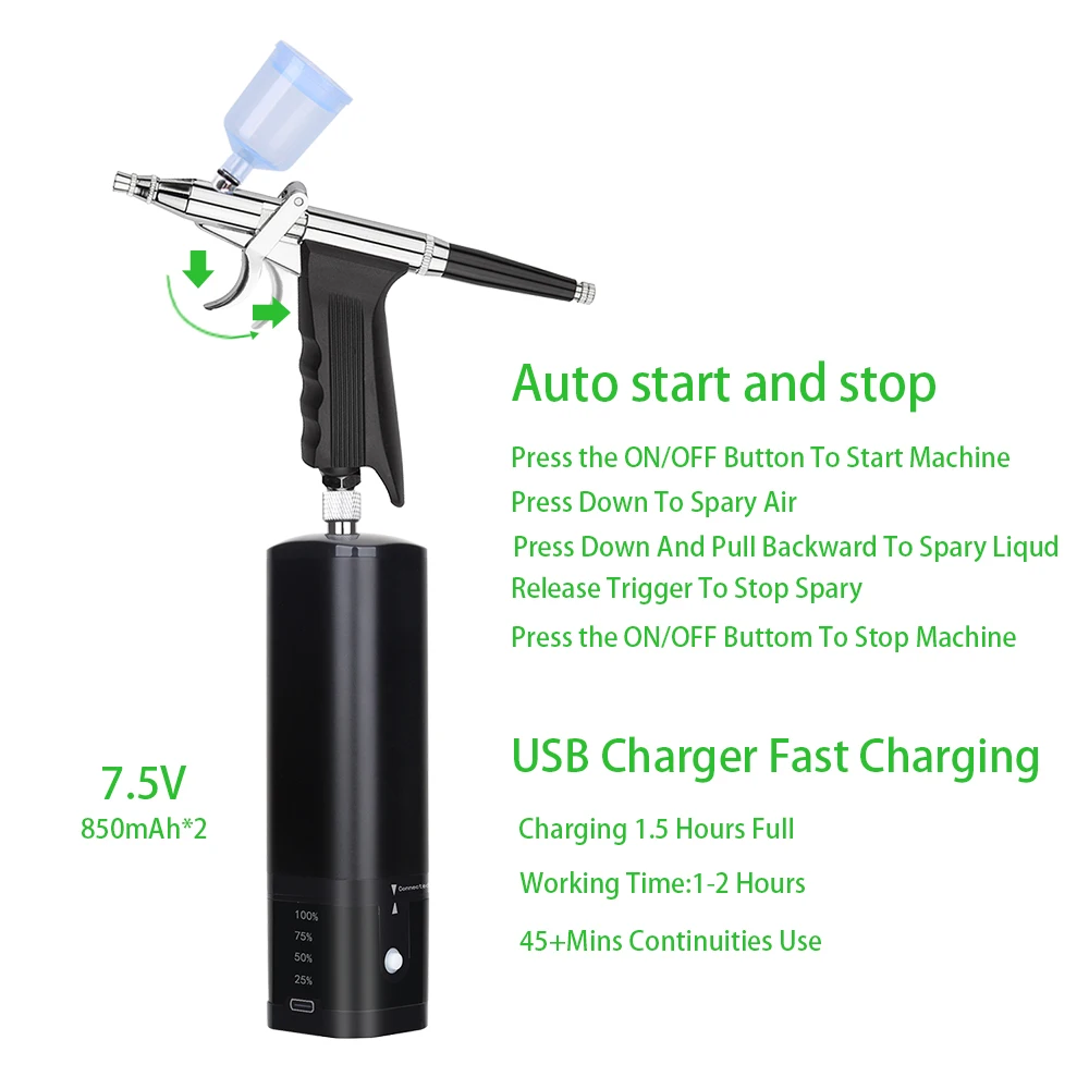 Personal Cordless Airbrush with Compressor Kit Replace Battery Noiseless High Power Type C USB Pneumatic Tool