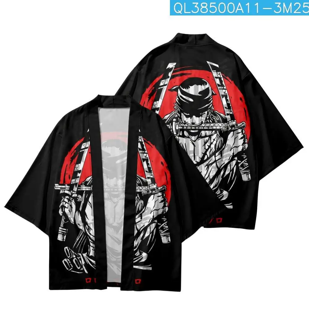 

Couple Women Men Cartoon Japan Warrior Printed Loose Cardigan Haori Yukata Casual Summer Kimono Beach Shorts Streetwear