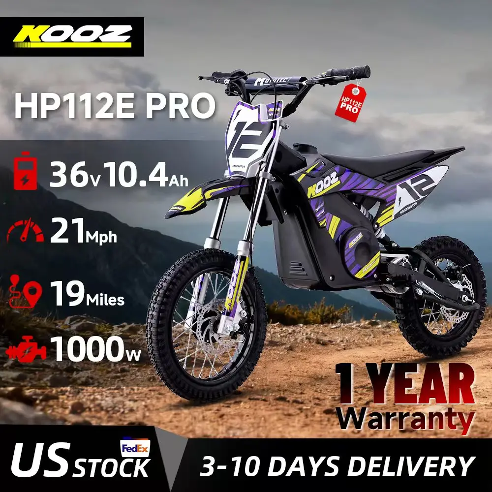 KOOZ HP112E PRO 36V 1000W Electric Motorcycle for Kids, Electric Dirt Bike Up to 20.6 MPH & 19 Miles Long-Range.