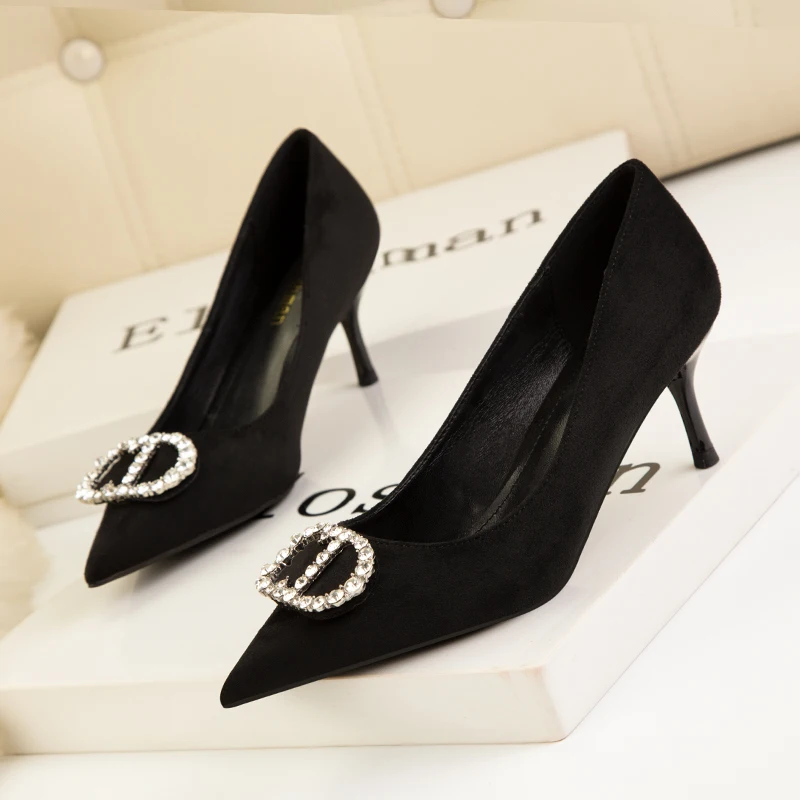 2022 Pointed Toe High Heel Women Single Shoes Rhinestones Black Sexy High Heel Spring Autumn New Women's Shoes