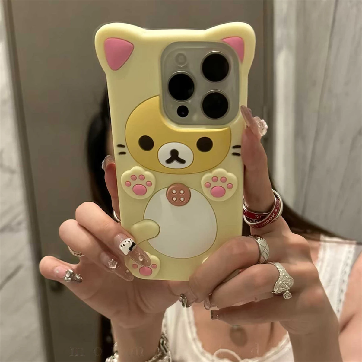 Adorable 3D Bear Silicone Phone Case - Shockproof Cartoon Animal Design