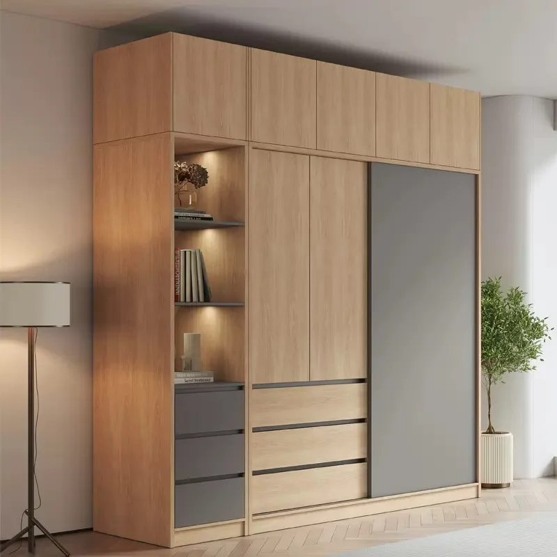 Wooden Drawers Wardrobe Storage Oganizers Sliding Door Vintage Wardrobe Simple Modern Nordic Bedroom Roupeiros Home Furniture