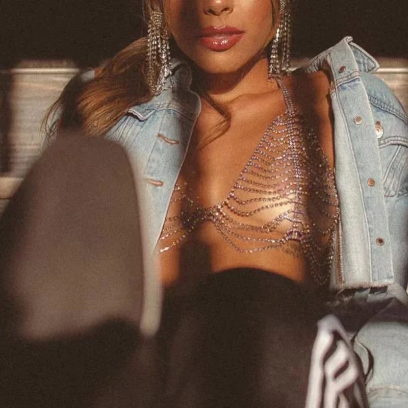 

INS Fashion Multilayer Rhinestone Tassel Chest Chain Summer Beach Party Bling Crystal Sling Bra Body Chain Jewelry Accessories