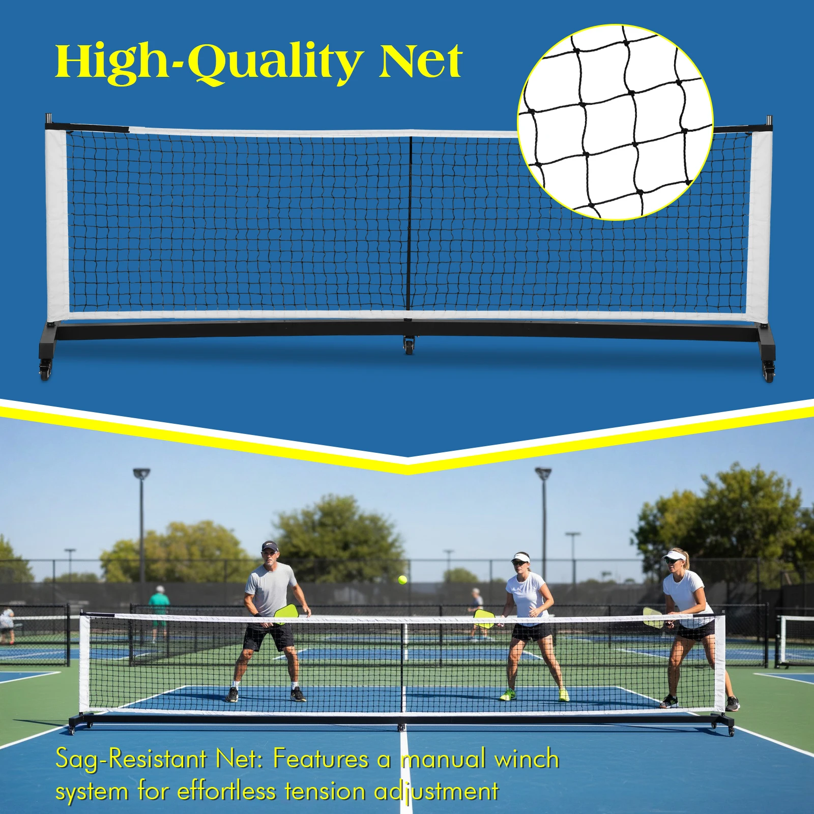 Heavy Duty Pickleball Net with Wheels Lightweight Professional Pickle Ball Game Net Stand for Tennis Driveway Backyard