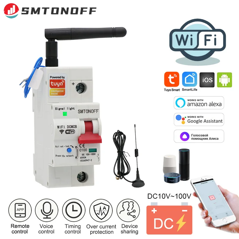 

Tuya Smart life WiFi DC Smart Circuit Breaker 12V 24V 48Voverload short circuit protection with Alexa google home for Smart Home