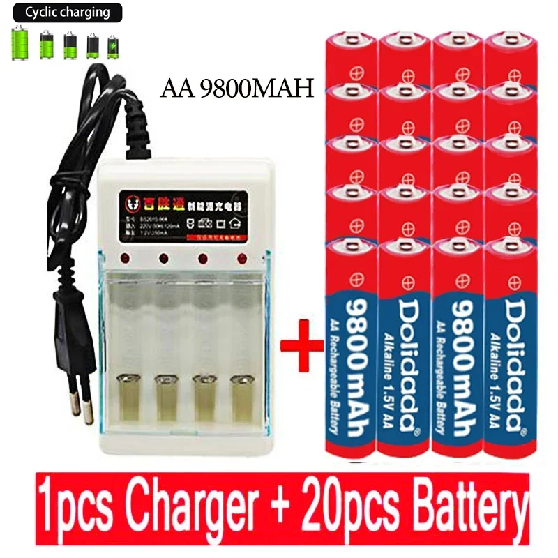 

Rechargeable Battery 2024New Tag AA Battery 9800 Mah AA 1.5 V. Rechargeable New Alcalinas Drummey +1pcs 4-cell Battery Charger