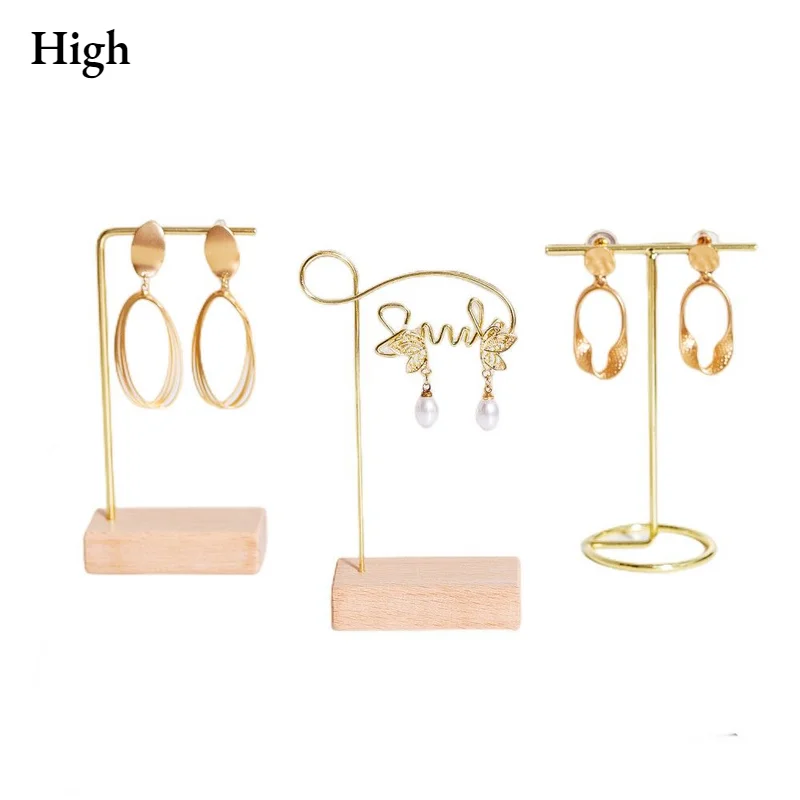 Gold Metal Earring T Stand Retail Display Holder for Show, T Bar Jewelry Organizer for Show Online Store Photography Props